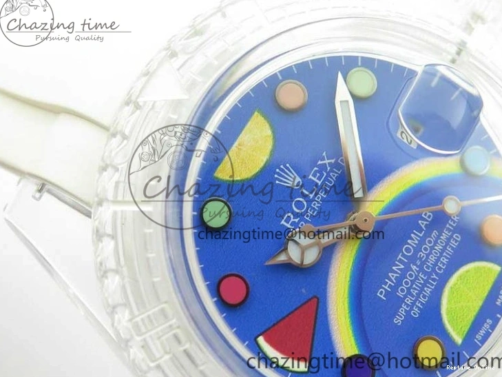 0128 Submariner Phantomlab Transparent KZF Best Edition Blue Fruit Dial on White Rubber Strap VR Classic 2563